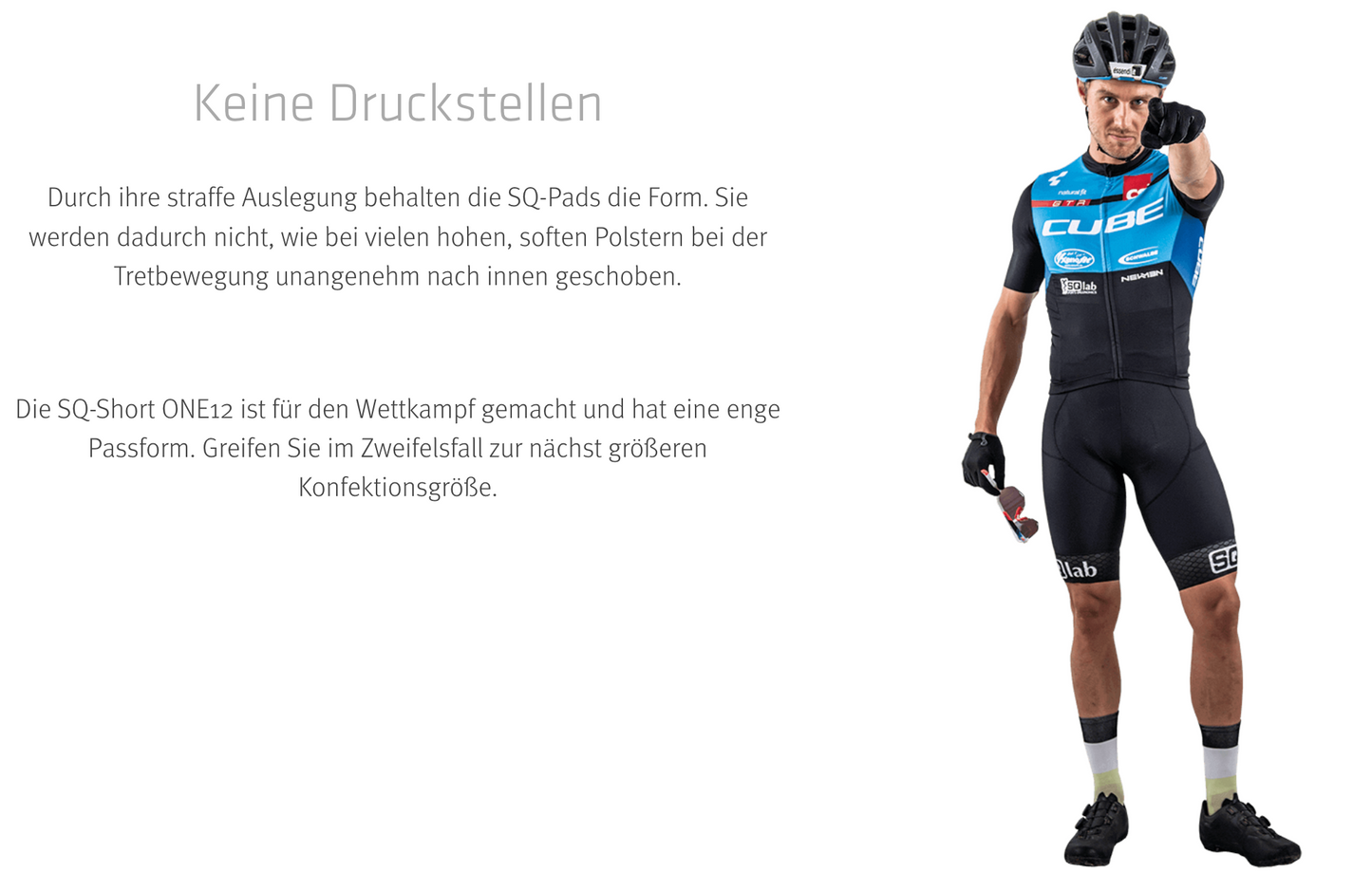 SQlab SQ-Short "ONE12" DIE BIB-Short für Road & MTB Race mit Sitzpolster in Größen XS bis XXL in Unisex Schwarz/Weiß