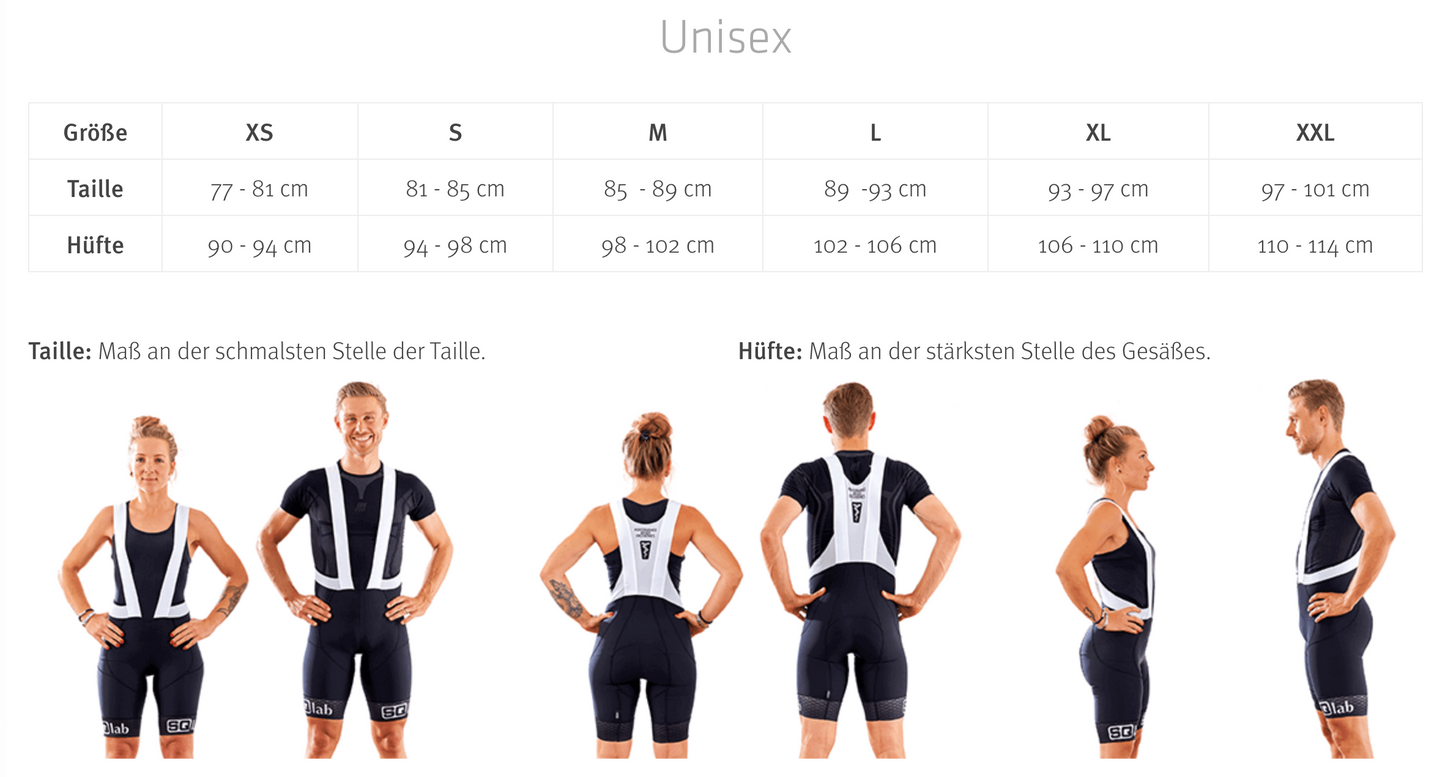 SQlab SQ-Short "ONE12" DIE BIB-Short für Road & MTB Race mit Sitzpolster in Größen XS bis XXL in Unisex Schwarz/Weiß