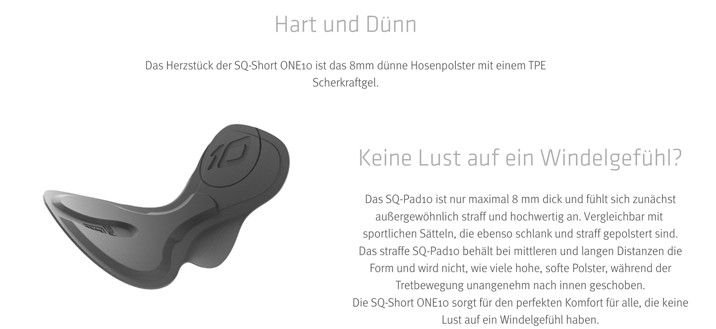 SQlab SQ-Short "ONE10" Unterziehhose für MTB- Tour + Travel + Trekking mit Sitzpolster in Größen XS bis XXL in Unisex Schwarz
