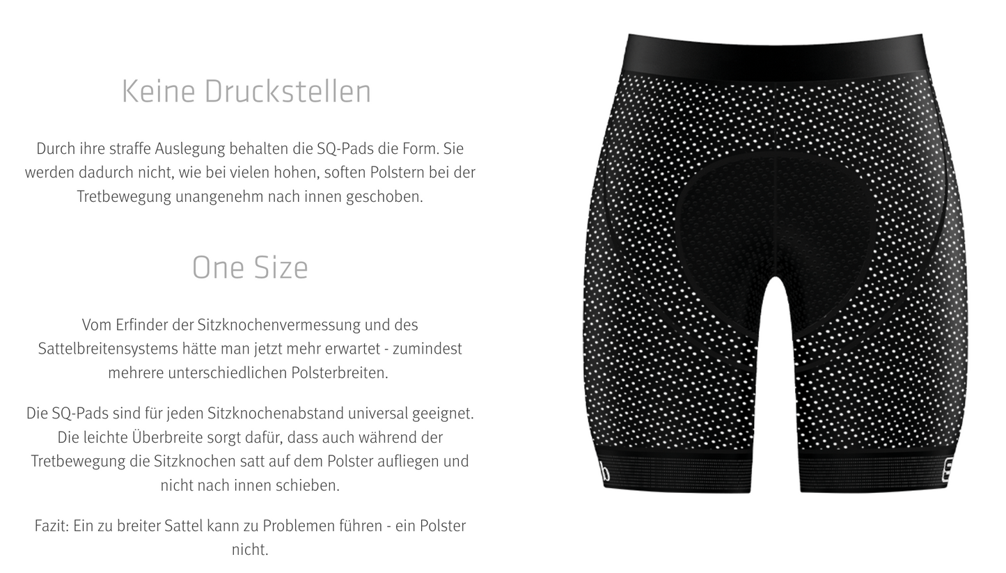 SQlab SQ-Short "ONE10" Unterziehhose für MTB- Tour + Travel + Trekking mit Sitzpolster in Größen XS bis XXL in Unisex Schwarz