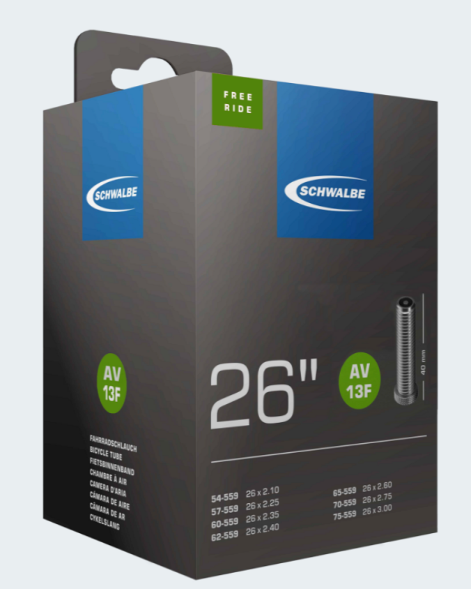 SCHWALBE Fahrradschlauch Größe 26 Zoll / 54-75/559mm - Nr. 13F FREERIDE in SV/AV-Ventile