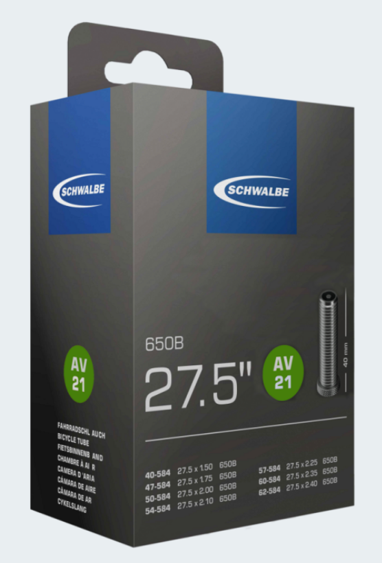 SCHWALBE Fahrradschlauch Größ 27.5 Zoll / 40-62/584mm - Nr. 21 in SV/AV-Ventile