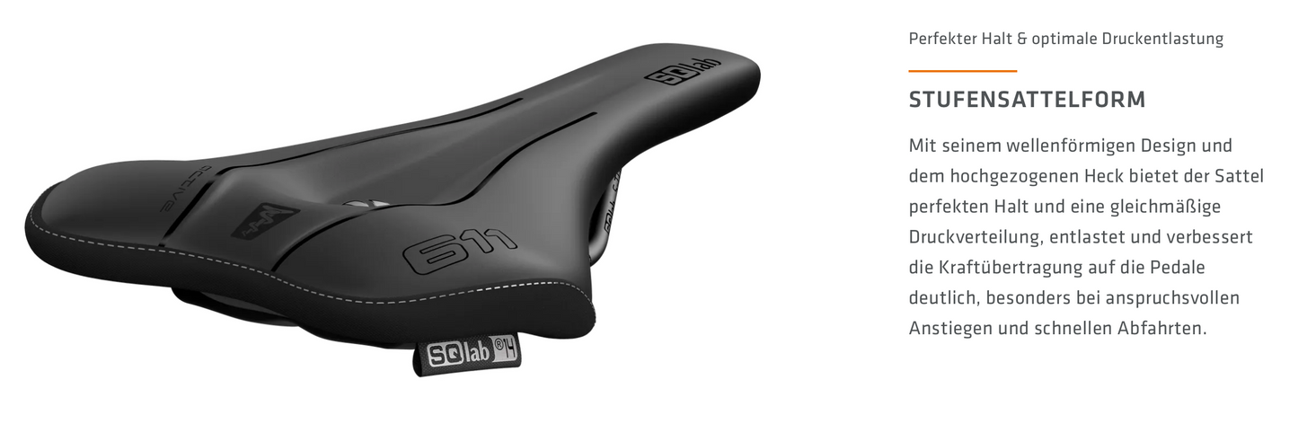 SQlab Sattel "611 ERGOWAVE active 2.1" ideal für MTB Trail + Down Country in 13cm bis 16cm - Original