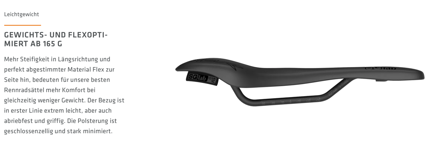 SQlab Sattel "612 ERGOWAVE R" für ROAD RACE + TRIA - Kürzer + Taillier in 12 bis 15cm - Original