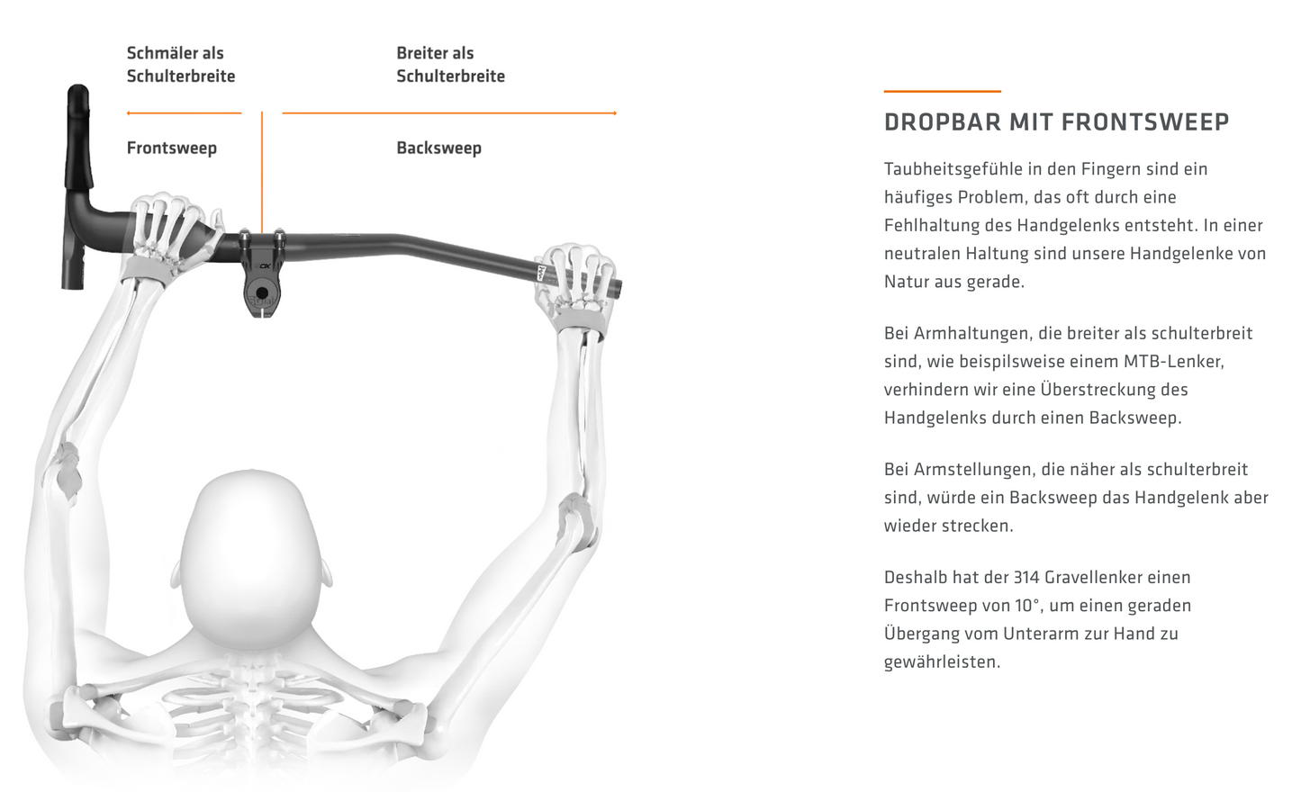 SQlab Gravel-Lenker Modell 314 Ergonomisch Alu 31,8mm in 400 / 420 / 440 oder 460mm