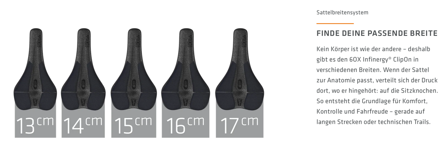 SQlab Sattel "611 ClipOn Infinergy ERGOWAVE active 2.1" ideal für MTB Trail & Down Country und Gravel + Road in 13cm bis 17cm
