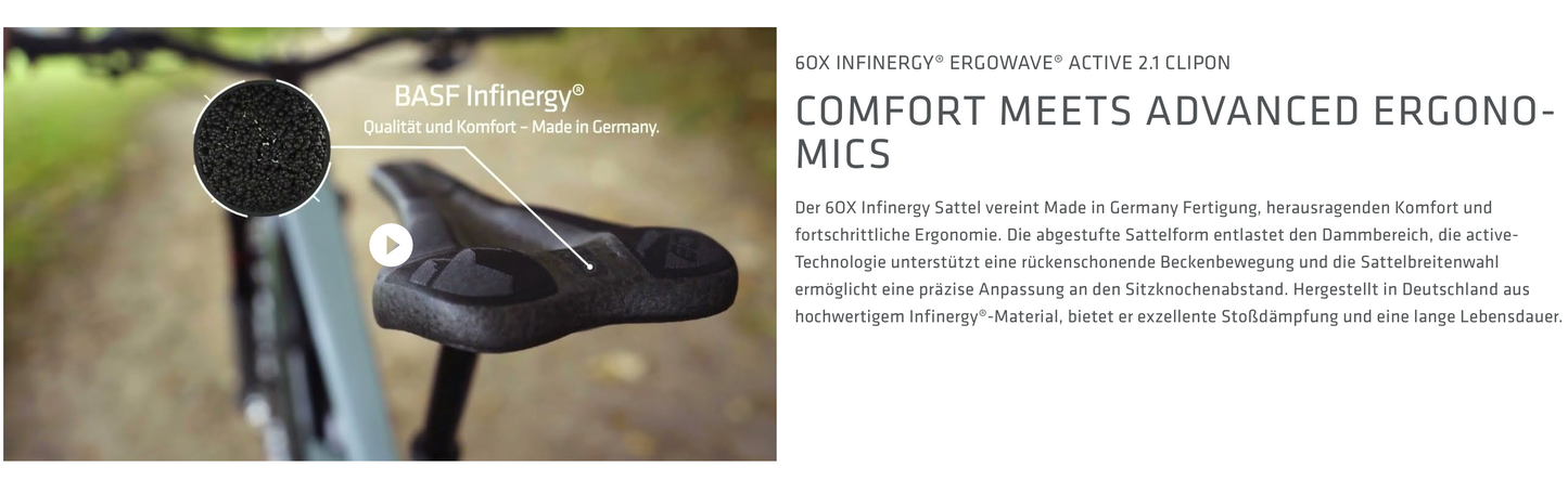 SQlab Sattel "60X ClipOn Infinergy ERGOWAVE active 2.1" ideal für MTB All Mountain & Enduro & Gravel in 13 bis 17cm