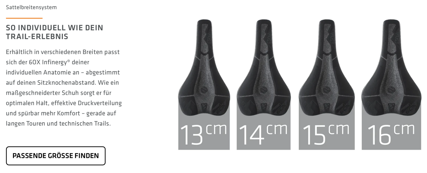 SQlab Sattel "60X ClipOn Infinergy ERGOWAVE active 2.1" ideal für MTB All Mountain & Enduro & Gravel in 13 bis 17cm
