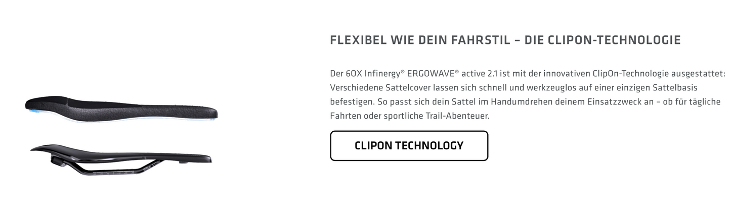 SQlab Sattel "60X ClipOn Infinergy ERGOWAVE active 2.1" ideal für MTB All Mountain & Enduro & Gravel in 13 bis 17cm