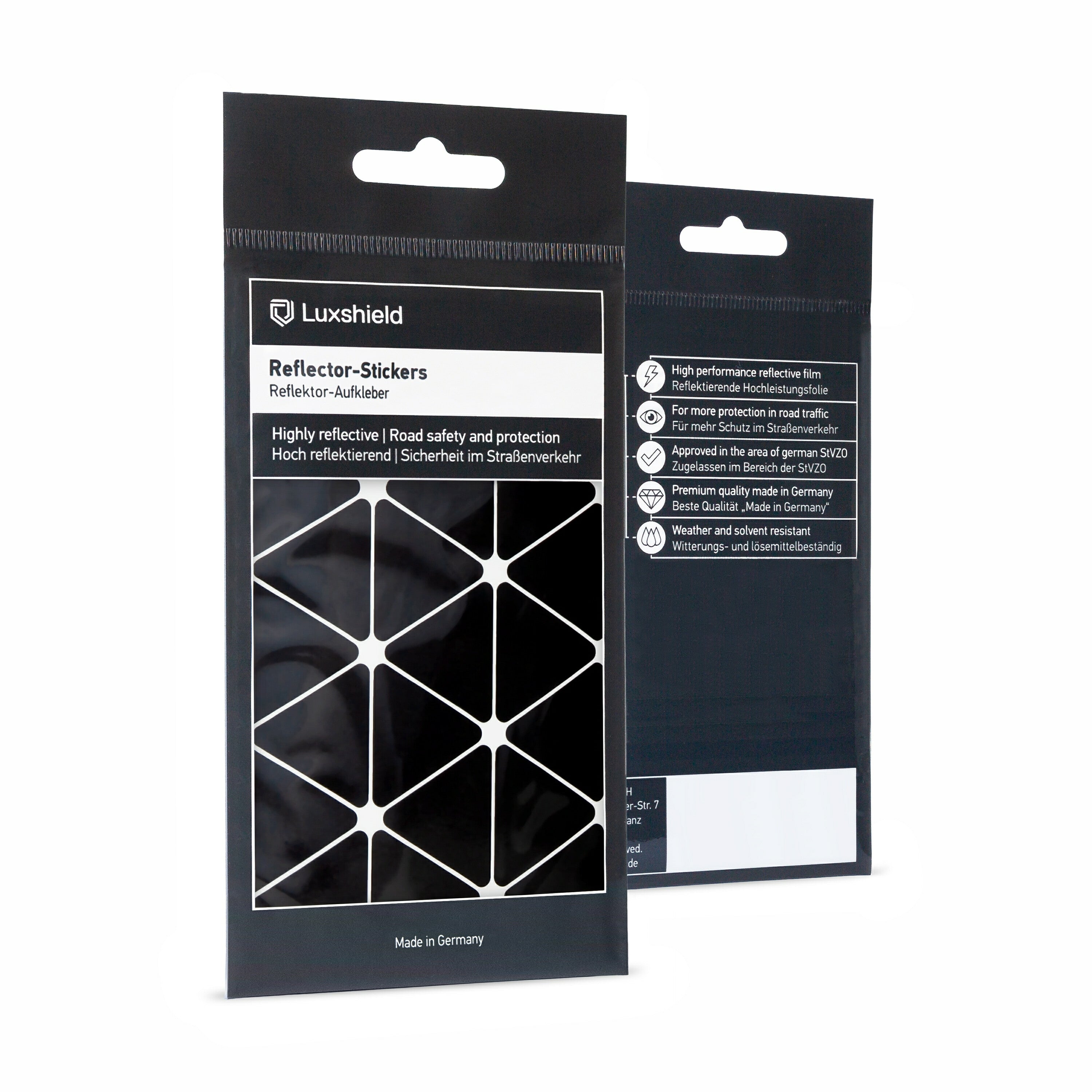 pedal reflektor aufkleber Luxshield Reflektor-Sticker "Dreieck-Design" in Schwarz oder Weiß aus – BE-Vertrieb