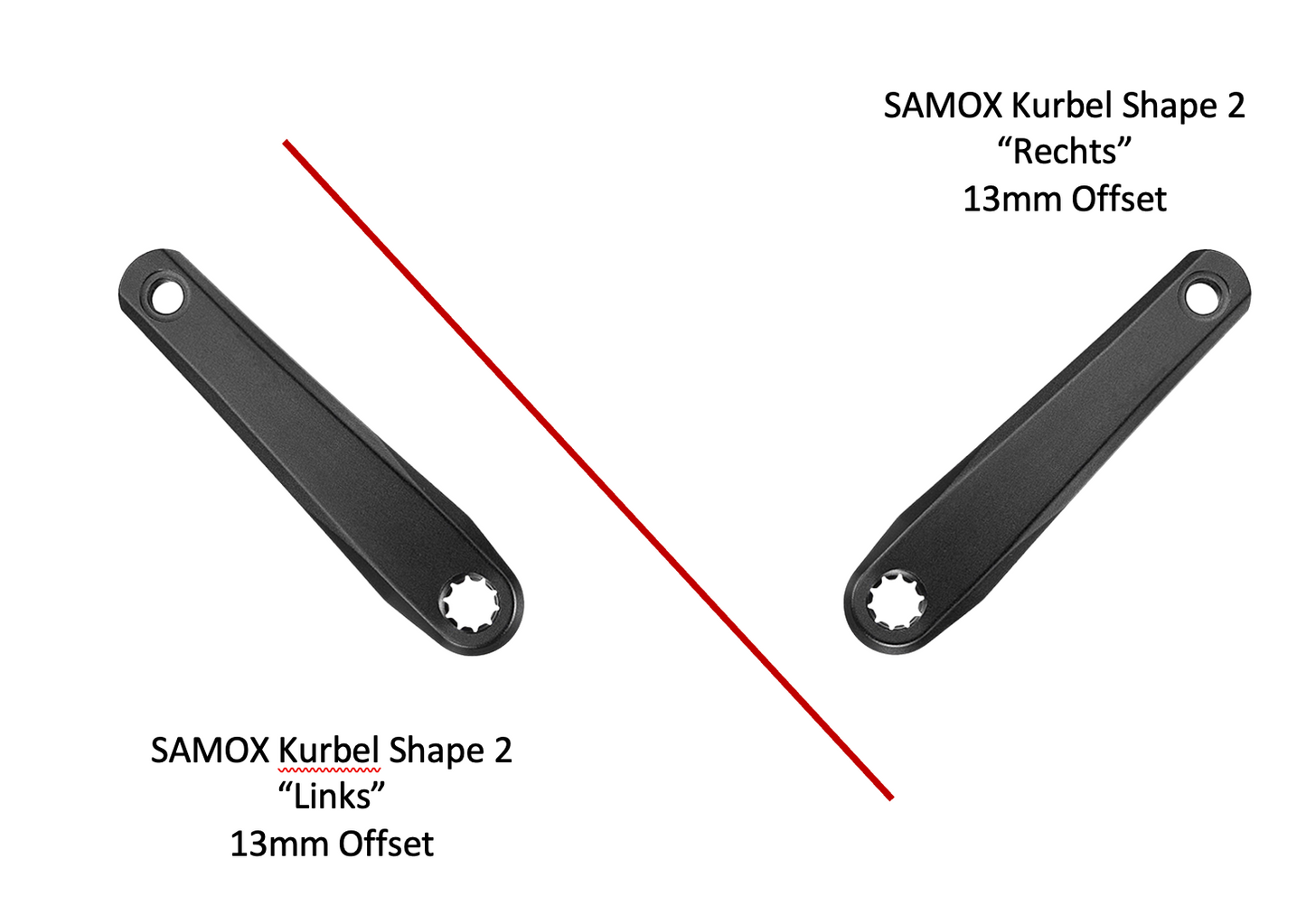 SAMOX E-Bike Kurbel "Shape 2" passend für BOSCH 1. + 2. + 4. + 5. Generation sowie BROSE E-Bike Antriebe - 170mm, ISIS Q16, 13mm Offset aus Aluminium