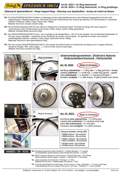 ROHLOFF Speedhub 500/14 - Flanschringe zur Nabenflanschverstärkung in 2 Versionen erhältlich - Original > 8523 oder 8524