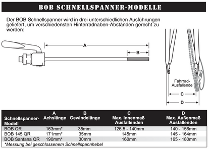 BOB Trailers YAK und IBEX Lastenanhänger OR Spezial-Schnellspanner zum Anhängen an das Zugfahrrad