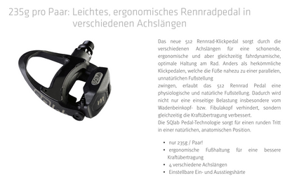 SQlab 512 Rennrad Klickpedale – ergonomisch mit 4 Achslängen, LOOK KEO, leicht & effizient