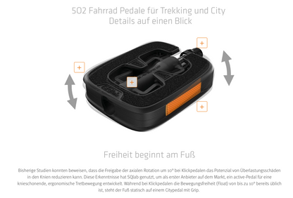 SQlab 502 active Pedal – kniefreundliches ACTIVE-Flatpedal mit 10° Bewegungsfreiheit, StVZO