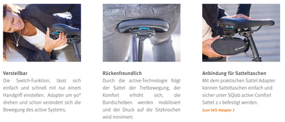 SQlab 602 ERGOLUX® active 2.1 – Trekking-Sattel mit 75 % Entlastung & Active Comfort Switch