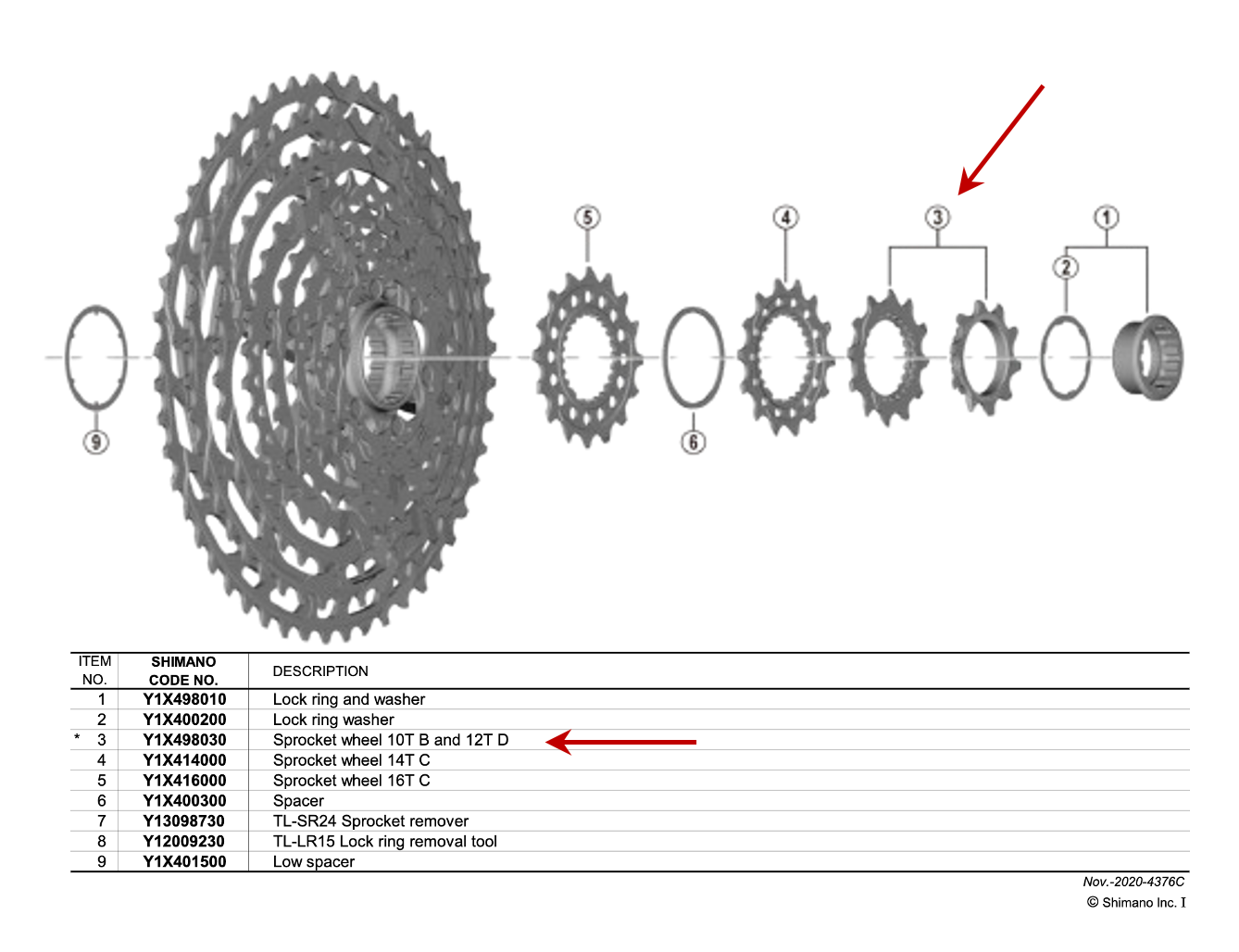 SHIMANO Ersatz-Ritzel für 12-fach CS-M9100 mit 10 + 12 Zähne silber - Y1X498030