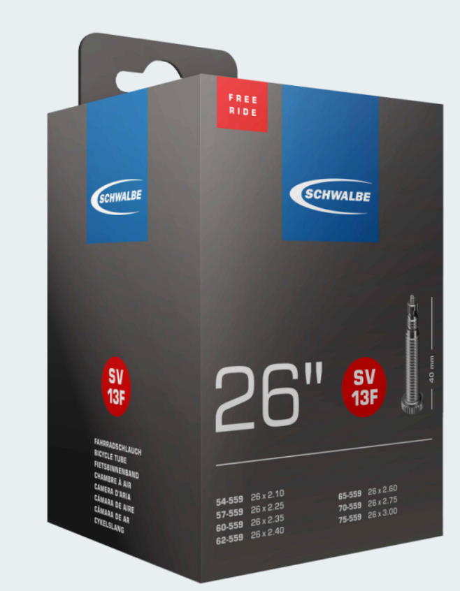Schwalbe FREERIDE Fahrradschlauch Nr. 13F – 26 Zoll (54/75-559), Butyl, SV oder AV