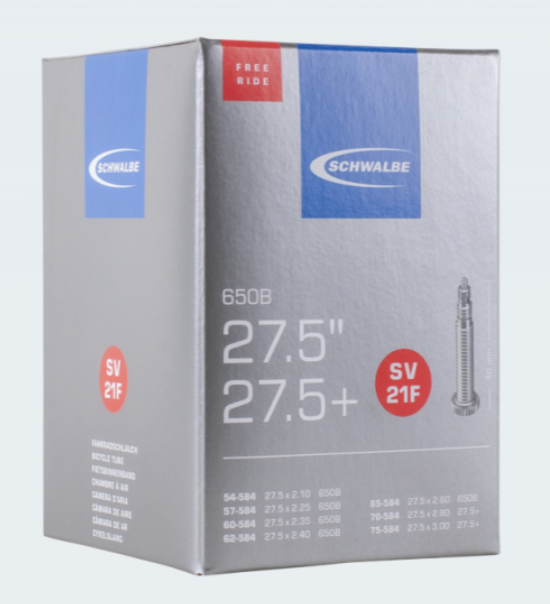 Schwalbe FREERIDE Fahrradschlauch Nr. 21F – 27,5+ Zoll (54/75-584), Butyl, SV oder AV