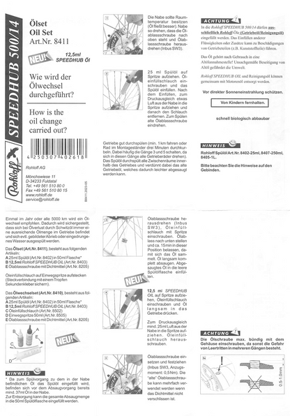 ROHLOFF Getriebeöl - "Oil of Speedhub" Öl-Set für Ölwechsel inkl. Ölablassschraube - Original > 8411