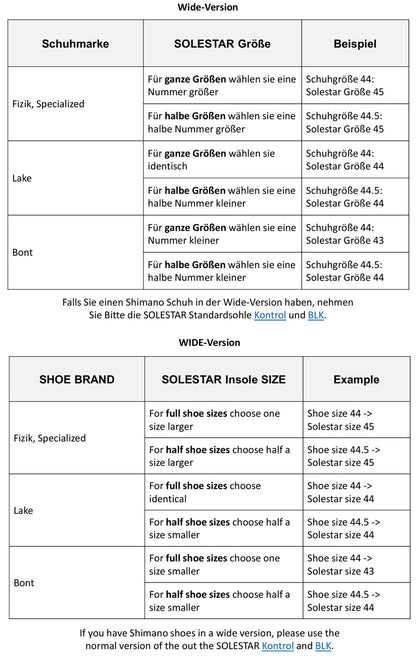 SOLESTAR BLK2 WIDE Einlegesohlen Radsport Carbon | maximale Stabilität & effiziente Kraftübertragung für Rennrad, MTB & Triathlon