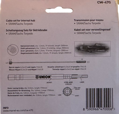 UNION Schaltzug Satz SRAM Sachs Torpedo 3-Gang Nabenschaltung 2500/1750 mm CW-470