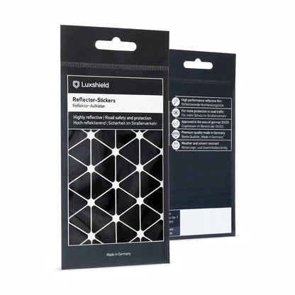 Luxshield Reflektor-Sticker "Dreieck-Design" in Schwarz oder Weiß aus reflektierender Hochleistungsfolie > Made in Germany