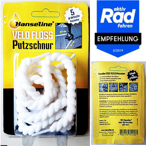 HANSELINE "Velo Floss"-Putzschnur ist z.b. ein unverzichtbarer Helfer bei der gründlichen Reinigung der Zahnkranz-Kassette