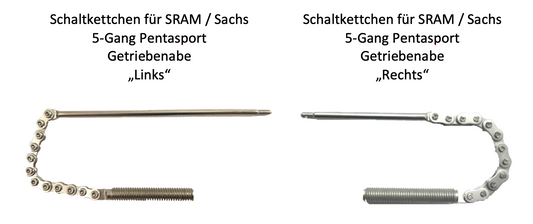 SRAM / Sachs Schaltkettchen-Satz für 5-Gang Pentasport Getriebenabe mit 1x "Rechts" und 1x "Links"