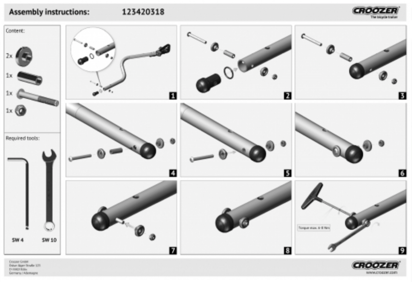 CROOZER Anhänger Bolzenset für Deichsel ab Modelle 2018 - Original > 123420318