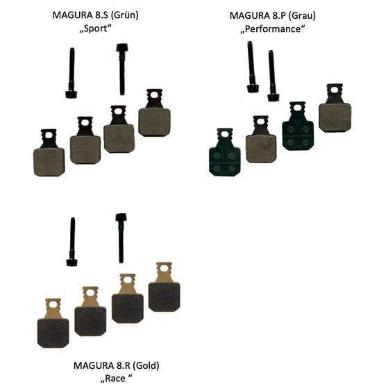 MAGURA Scheibenbremsbeläge für 4-Kolben Bremsen der "8.x"er Serie als Comfort, Sport, Performance oder Race Version - Original