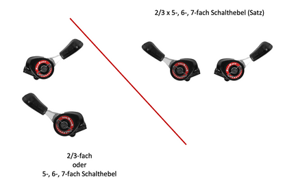 SunRace Lenker-Schalthebel Friktion – links 2/3-fach & rechts 5–7-fach inkl. Züge