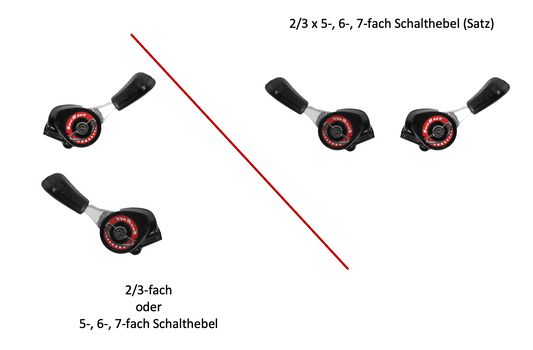 SunRace Schalthebel 2/3 x 5, 6 oder 7-fach, friktion (Rasterlos), einzeln oder als Satz