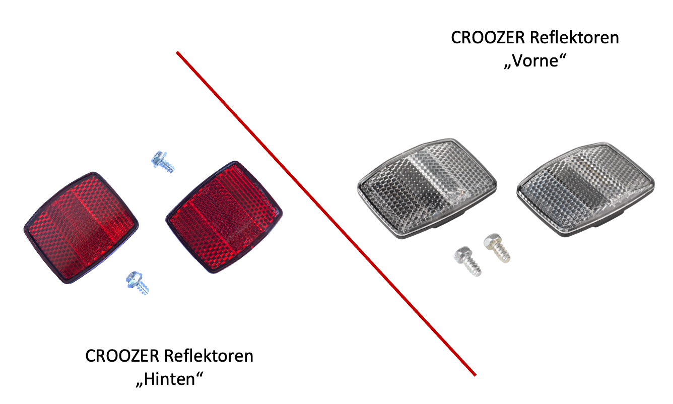 CROOZER Anhänger-Reflektoren Vorne oder Hinten als Satz für Modelle "ab 2013" und "ab 2018" - Original