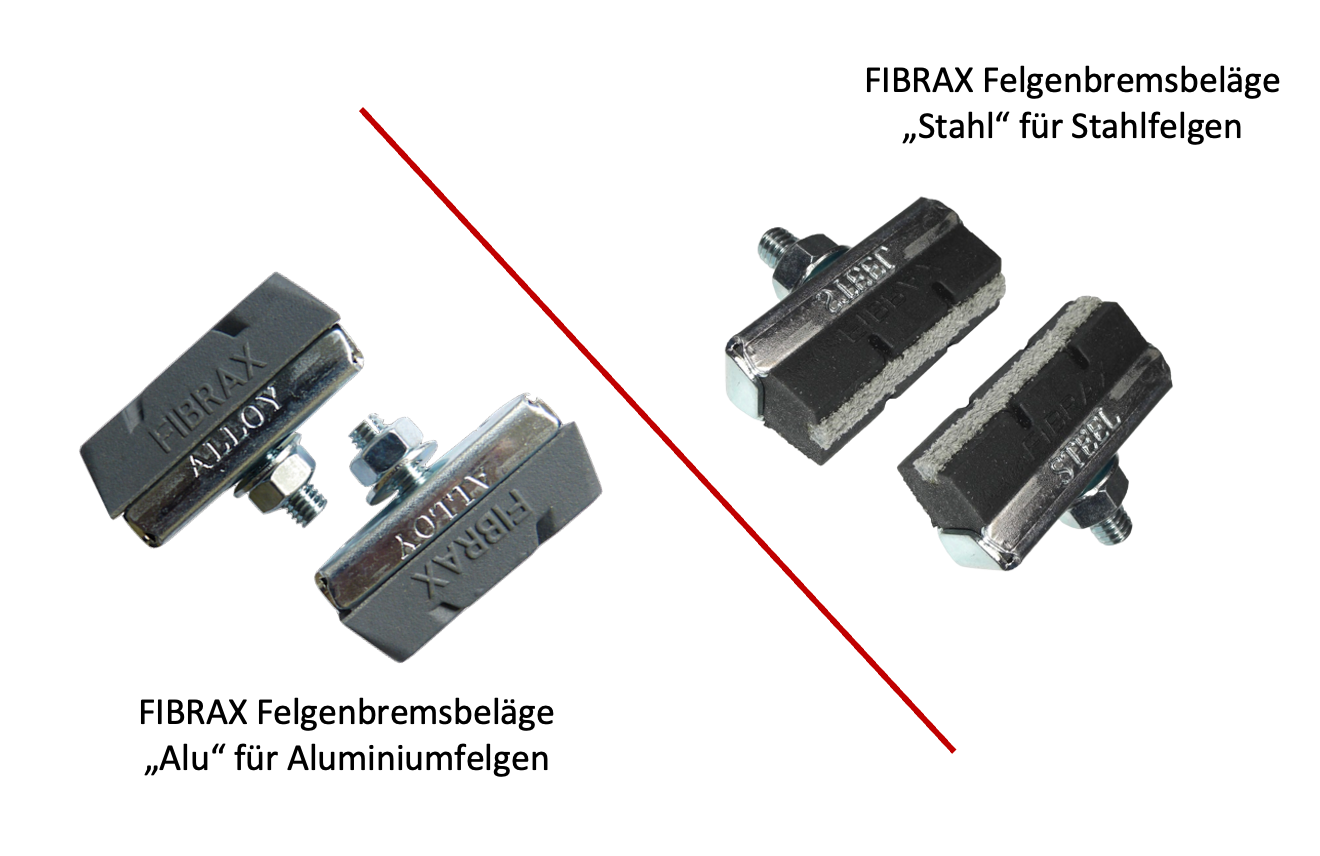 FIBRAX Felgenbremsbeläge entweder für Alu-Felgen oder Stahl-Felgen optimiert - Original