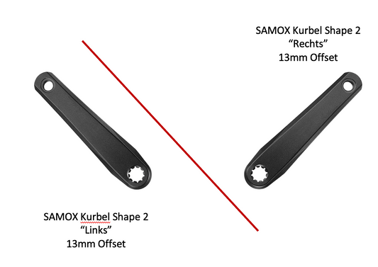 SAMOX E-Bike Kurbeln "Shape 2" passend für BOSCH E-Bike Antrieb 1. + 2. + 4. Generation + BROSE mit ISIS-Aufnahme - Q16 + 13mm Offset z.B. für BOOST-Kettenlinie aus Aluminium mit Kurbellänge 170mm - Original