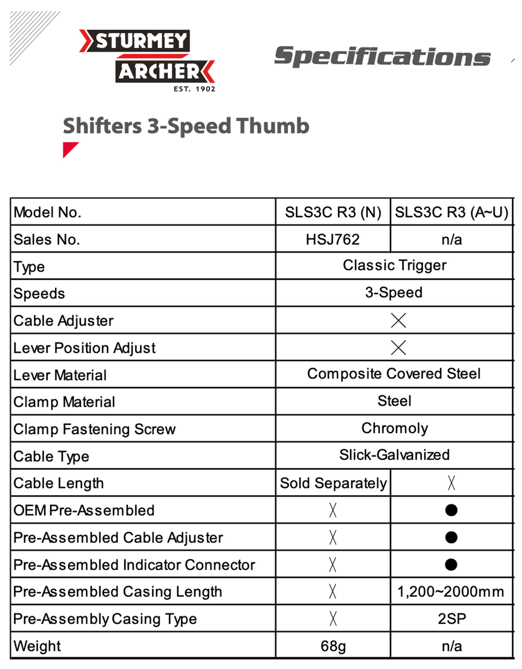 STURMEY-ARCHER Schalthebel 3-Gang für Getriebenabe mit Metallgehäuse, Lenkerbefestigung 22,2, Rechts - Original > HSJ762
