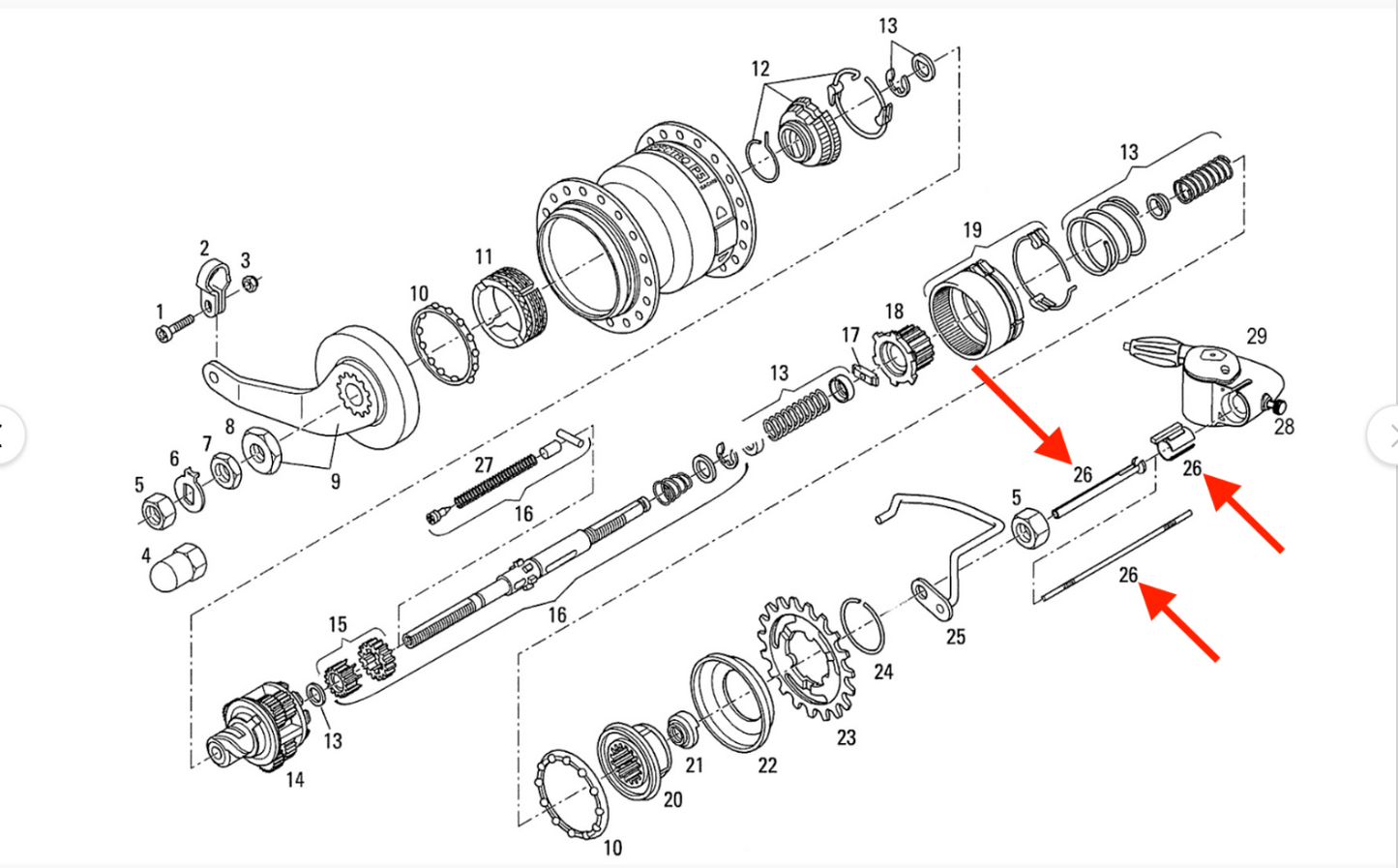 SRAM / Sachs Schaltstift-Set für 5-Gang Pentasport Getriebenabe - Versionen MIT oder OHNE Gewinde an der Schubstange